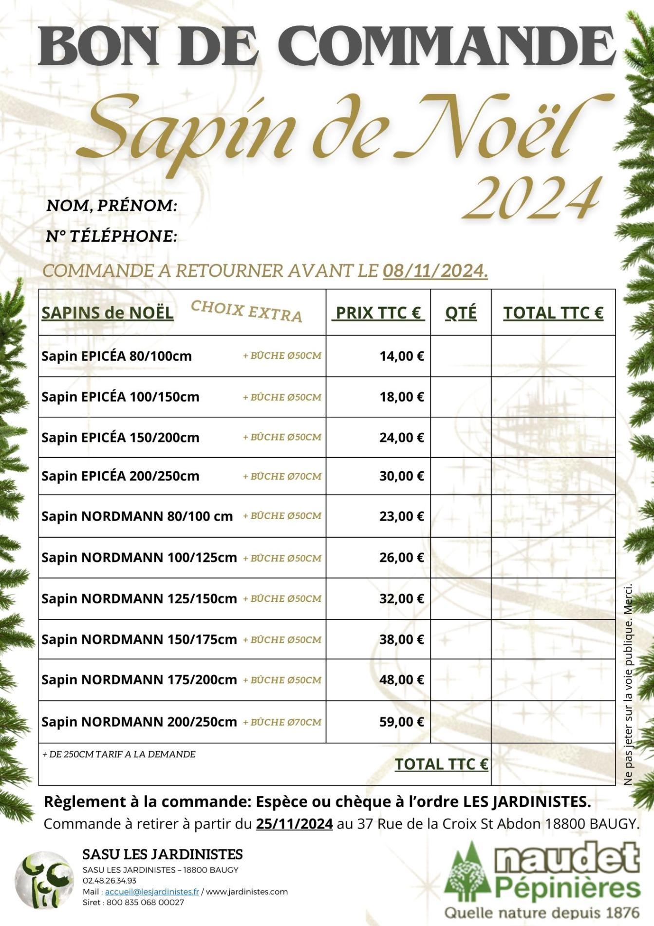 VENTE DE SAPINS DE NOEL 2024